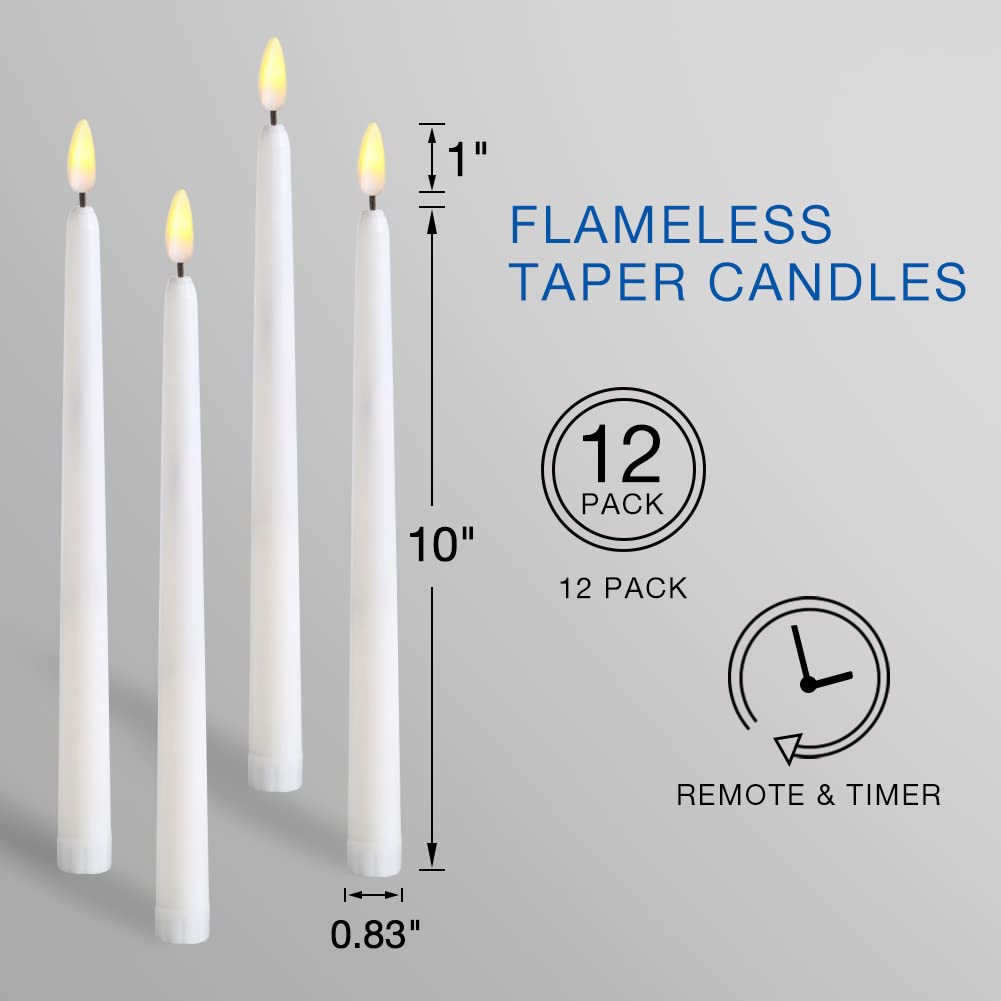 Ni Jasw Green Flameless Taper Candles With Remote Timer, Flickering Battery Led Candlesticks Set Of 12