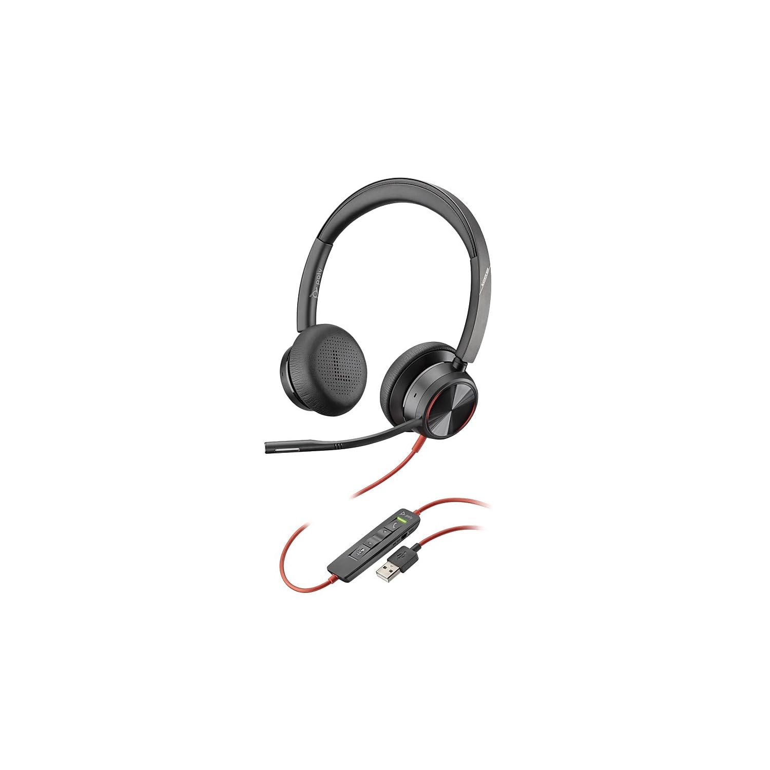 Poly - Blackwire 8225 Wired Headset with Boom Mic (Plantronics) - Dual-Ear (Stereo) Computer Headset - USB-A to Connect to Your 