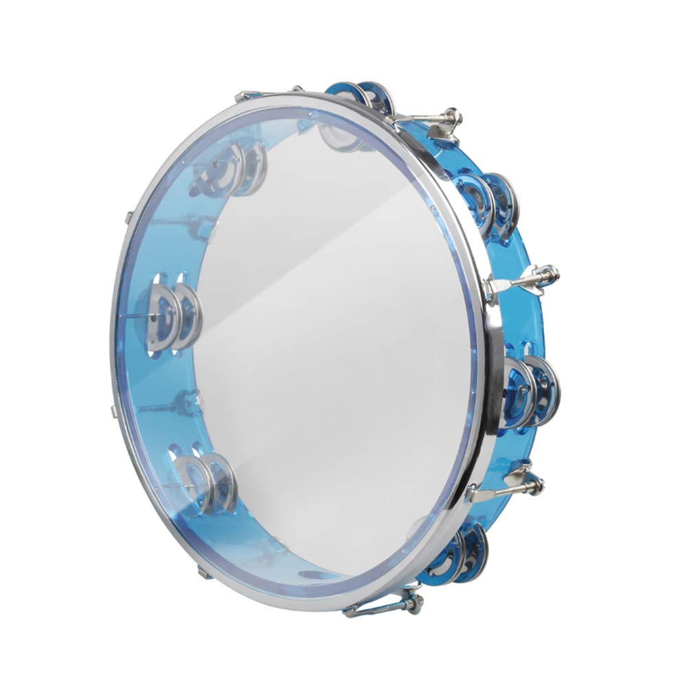ENNBOM Tambourine Adjustable Tone Hand Drum Double Row Metal Jingles Hand Bell Performance Level Handheld Percussion (Blue)