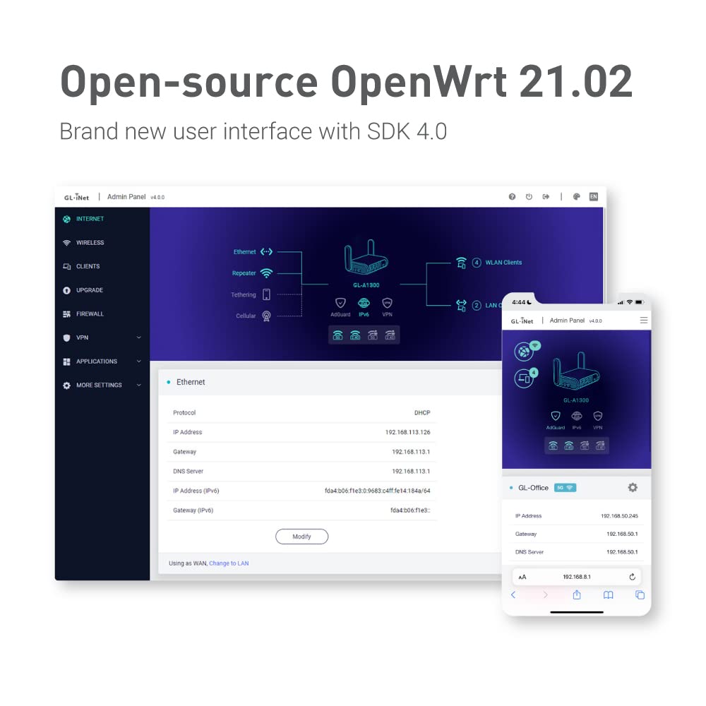 Glinet Gl A1300 (Slate Plus) Wireless Vpn Encrypted Travel Router  Easy To Setup, Connect To Hotel Wifi & Captive Portal, Phone