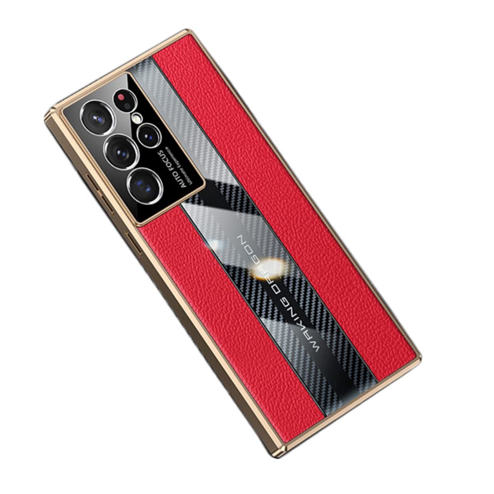 Lunivop Samsung Galaxy S22 Ultra 5G Phone Case TPU Carbon Fiber Leather Red 6.8 inch Shockproof