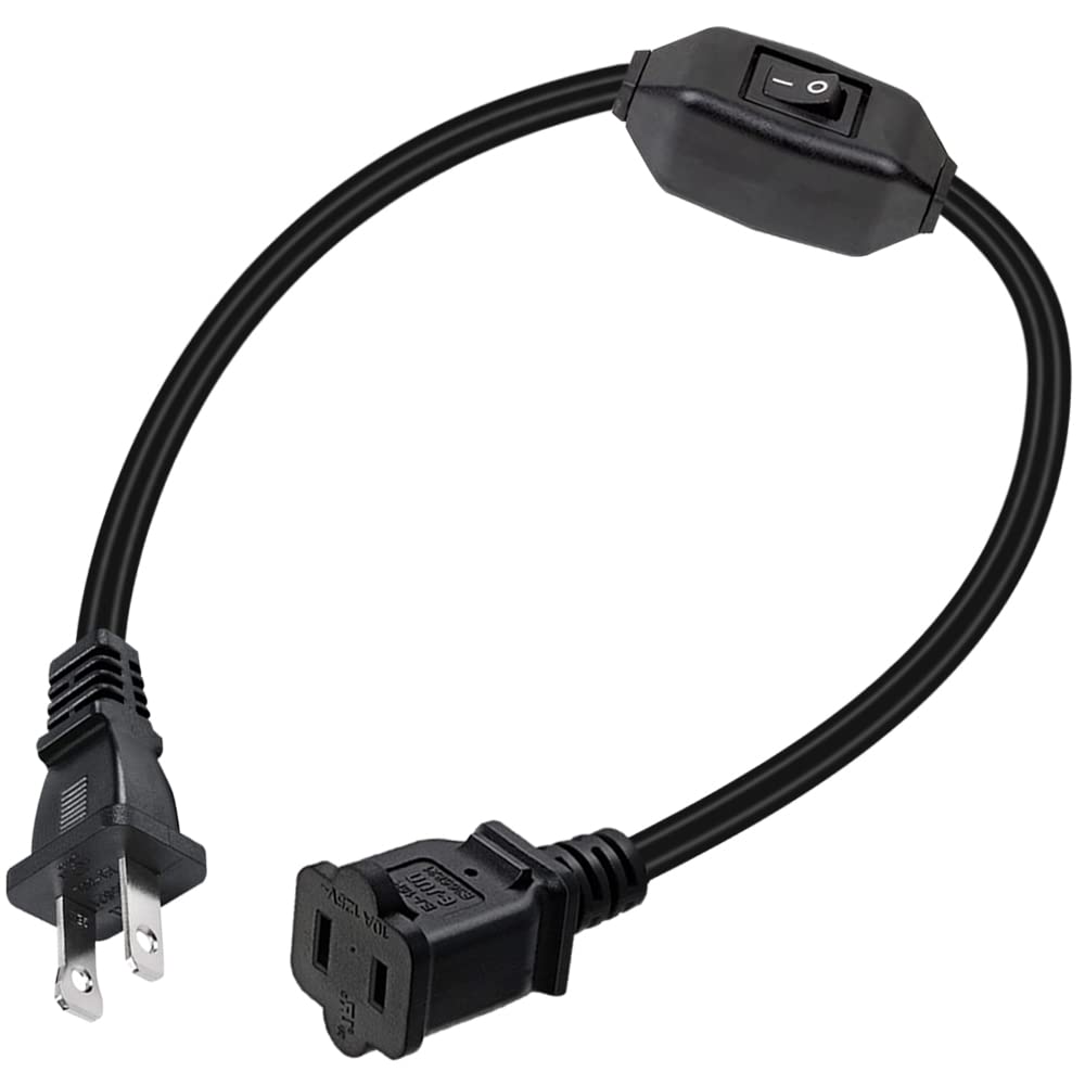 Strhowill Short 1 Foot (Black) On Off Switch Extension Cord,Nema 1 15P To 1 15R Extension Power Cord,Etl Certified Polarity Us S