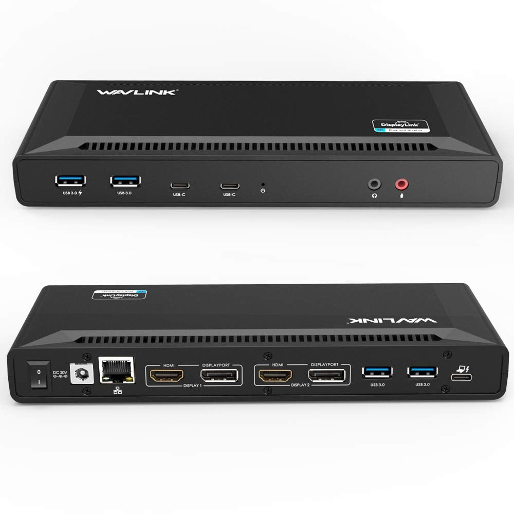 Wavlink Usb C Universal Docking Station 60 W Power Supply Supports Dual 4K Video Outputs (Displayport And Hdmi, Gigabit Ethernet, Audio Out And Mic In, 4 Usb 3.0 And 2 Usb C Ports)
