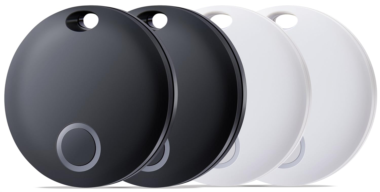 Reyke Smart Tag, Bluetooth Luggage Tracker, Works With Apple Find My (Ios Only), Item Locator For Key, Luggage, Backpack, Wallet, Ip67 Waterproof, 4 Pack, Black+White
