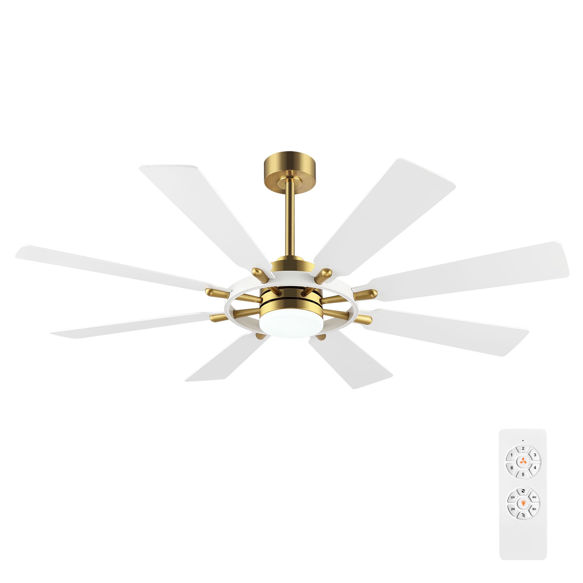 Elehinser 60'' Ceiling Fan With Lights And Remote Control, Wood 8 Blades 6 Speed Noiseless Reversible Dc Motor, Modern Large Cei