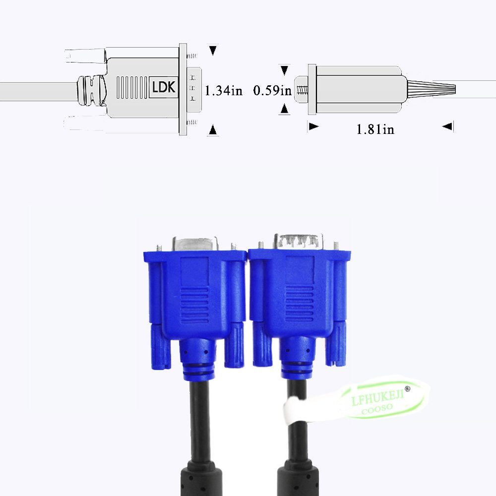 Lfhukeji Vga, Vga Vga Standard 15 Pin Vga Male To Vga Male Cable, 4.8Ft(3+5)