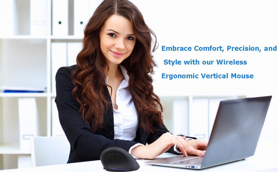 Wireless Mouse Ergonomic Vertical Mouse For Large Hands Rechargeable Big Quiet Silent Ergo Blue Led Light 3600Dpi Carpal Tunnel