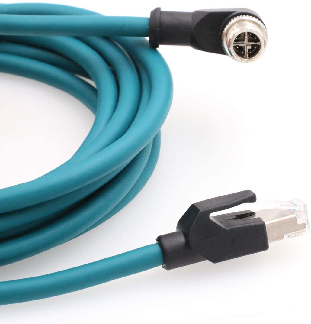 Eonvic Ethernet Shielded Cable M12 X Type 8 Position To Rj45 Cat 7E Waterproof Industrial Network High Flex Cable For Cognex (20M, Right Angle X Code Blue)
