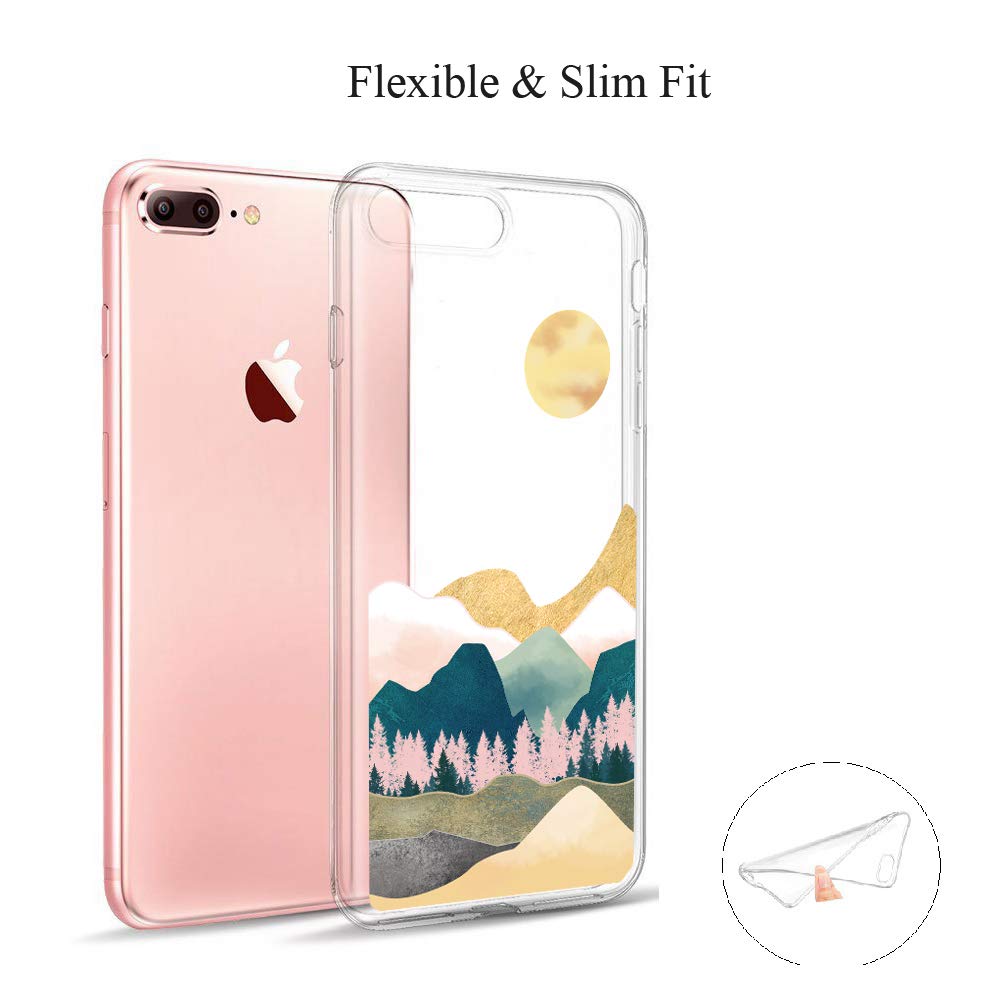 Unov Phone Case for iPhone 8 Plus 7 Plus Clear Embossed Pattern TPU Shock Absorption Slim Protective Sierra Mountains 5.5 Inch