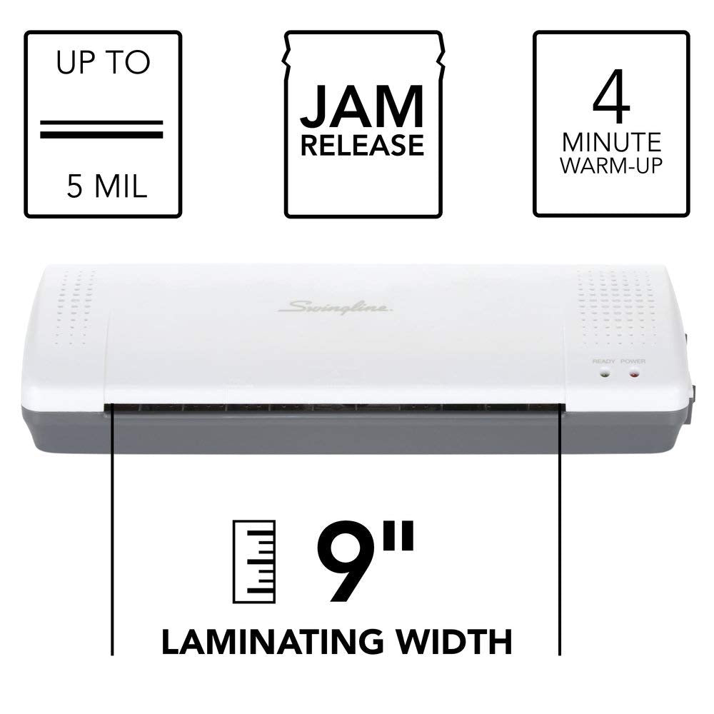 Swingline Gbc Thermal Laminator Machine, Inspire, 9 Inch, Quick Warm Up, 3 Or 5 Mil, With 5 Standard Laminating Pouches For Home, Office And Classroom, Black (1701857)