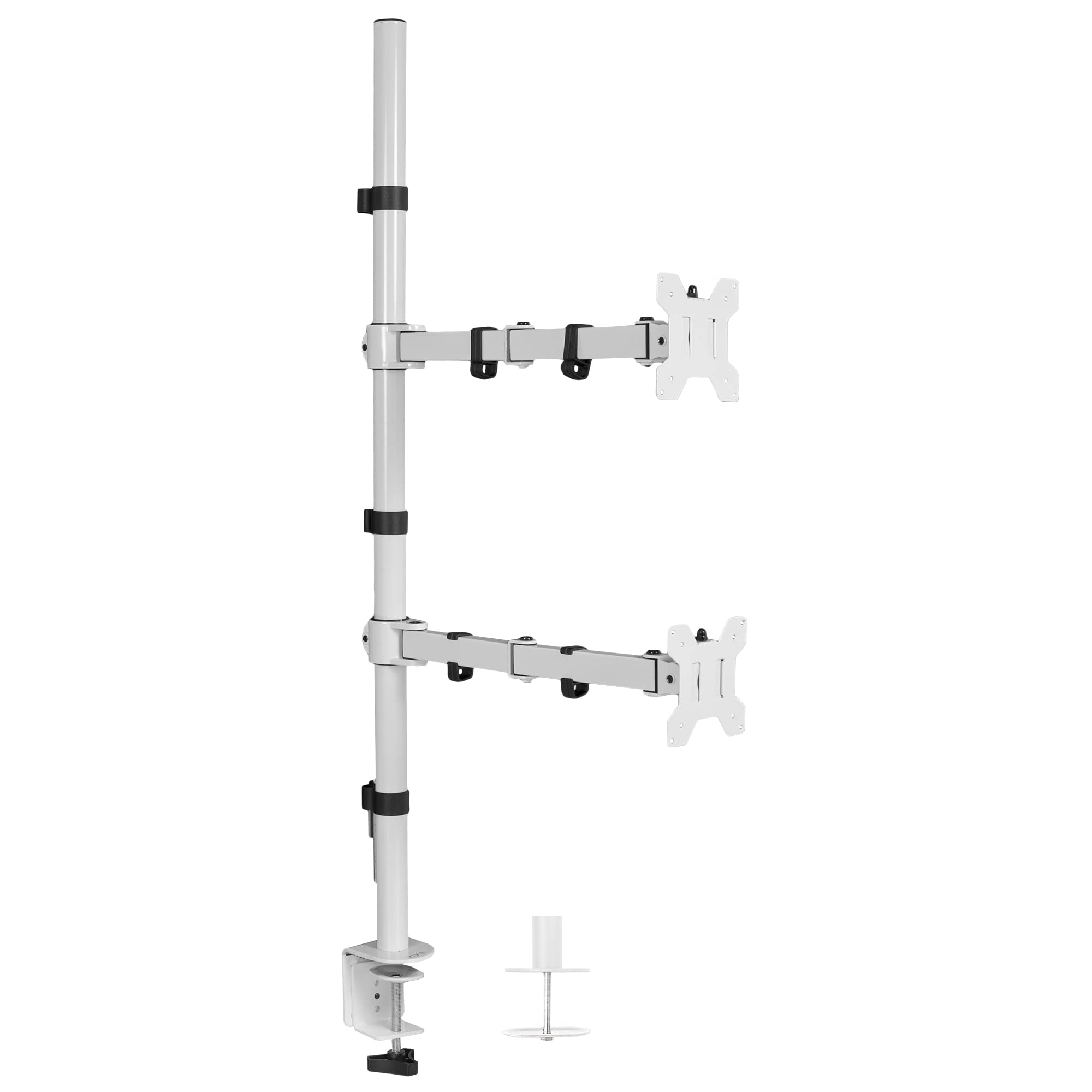 VIVO Extra Tall Vertically Stacked Dual Monitor Desk Mount Stand with 39 inch Stand up Pole, Fully Adjustable Extended Arms, Fits 2 Screens up to 27 inches, White, STAND V012TW