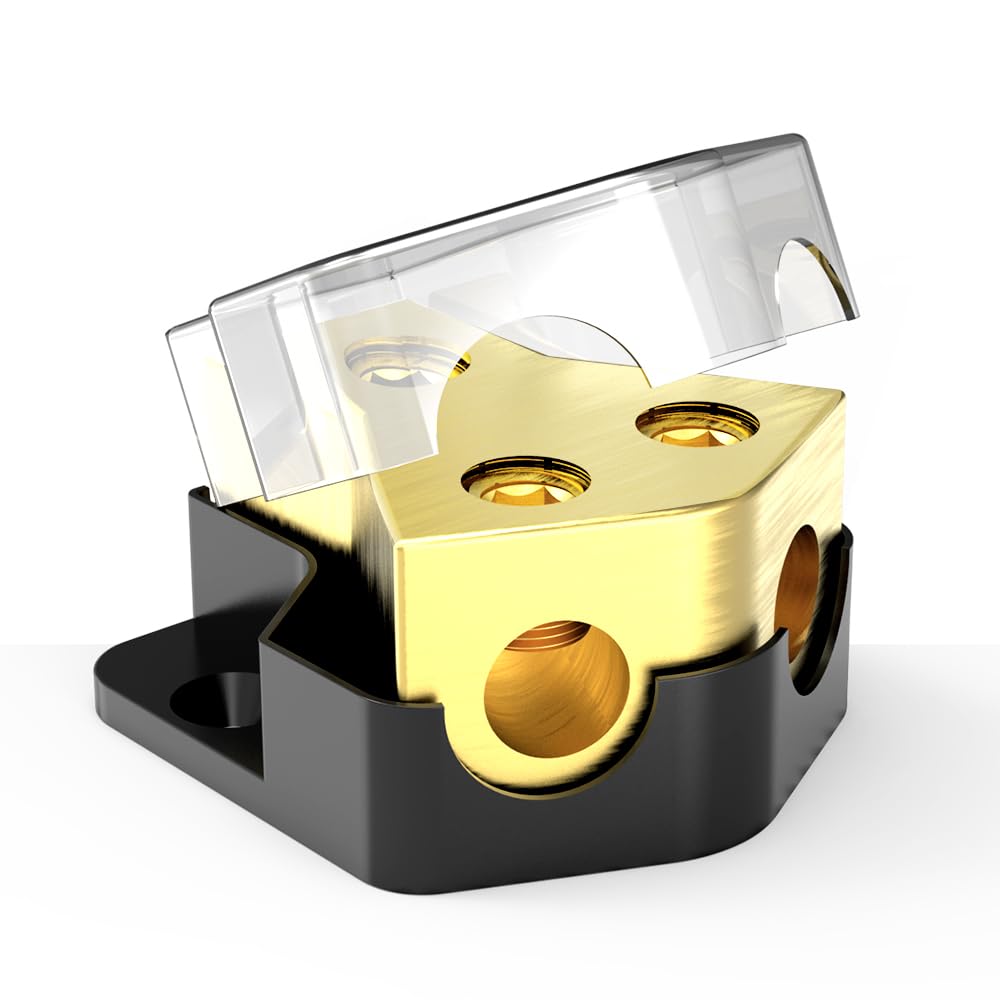 Distribution Block Car Audio, 2 Way Power Distribution Block 0/2/4 Gauge In 4/8/10 Gauge Out Amp Power Distribution Block Car Au