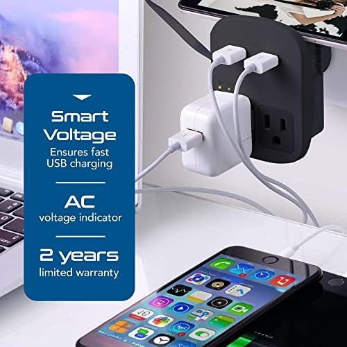 Ceptics World Travel Adapter Kit   Qc 3.0 Dual Usb + Dual Us Outlets, Surge Protection, Perfect For Europe, Uk, China, Australia