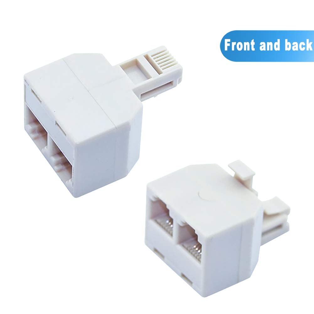 Phone Splitter 1 To 2, 2 Pack Rj11 6P4C Wall Jack Plug 1 To 2 Modular Adapter Converter