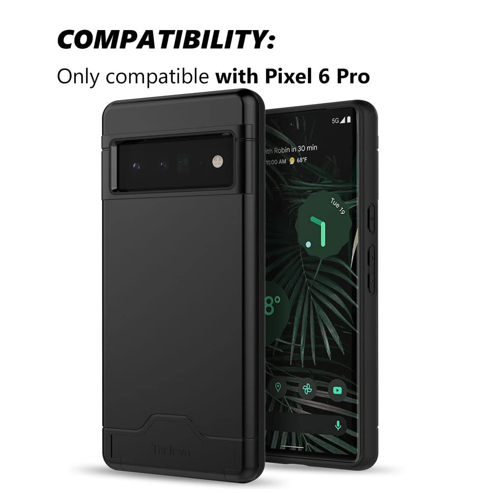 Teelevo Wallet Case Google Pixel 6 Pro Dual Layer Card Slot Kickstand PC TPU Black