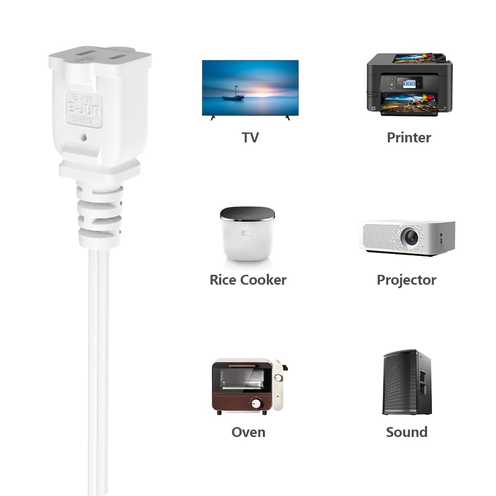 Us 2 Prong Extension Cords 3 Ft 2 Outlet White Extension Cord Cable 125V 10A Male To Female Power Cord For Nema 1 15P To 1 15R