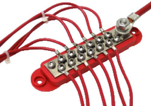 Bay Marine Supply Busbar   12 Point Power Distribution Block (240A Rating)   #8 Terminal Screws & 1/4'' Stud   Red Bus Bar