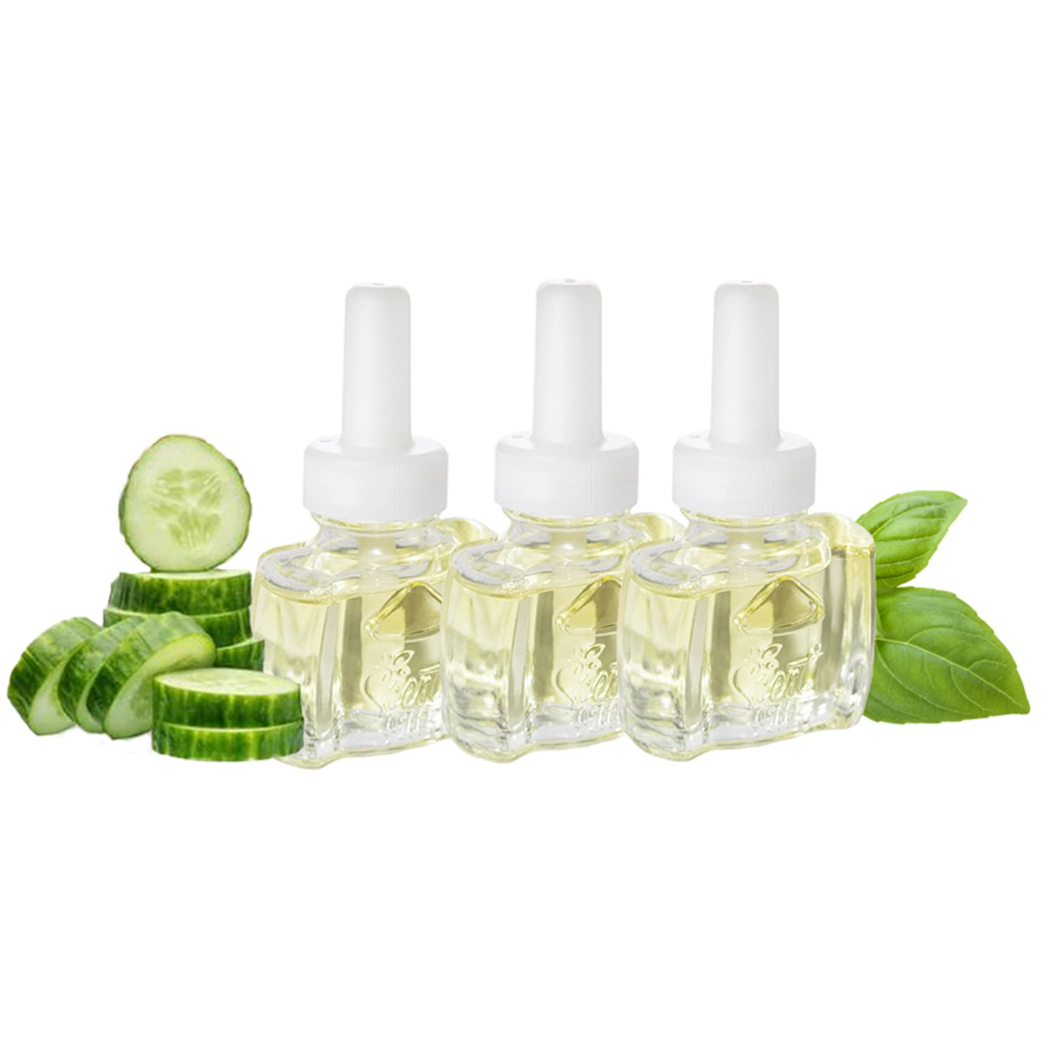 Scent Fill 100% Natural Cucumber Basil Plug In Air Freshener, Scented Oil Refills, 3 Refills
