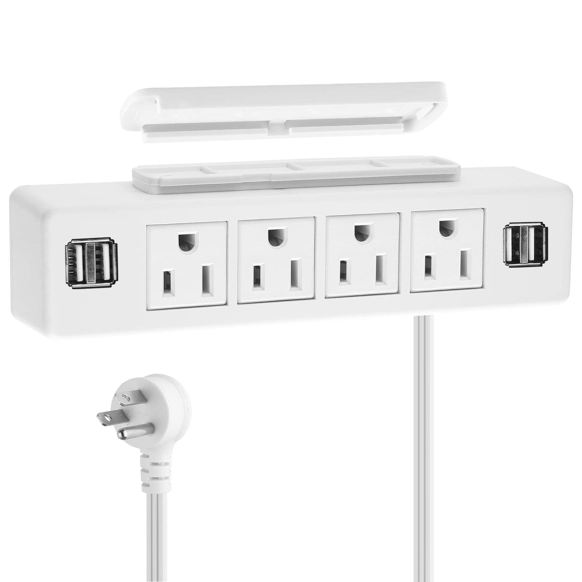 White Under Desk Power Strip, Adhesive Wall Mount Power Strip With Usb,Desktop Power Outlets, Removable Mount Multi Outlets With