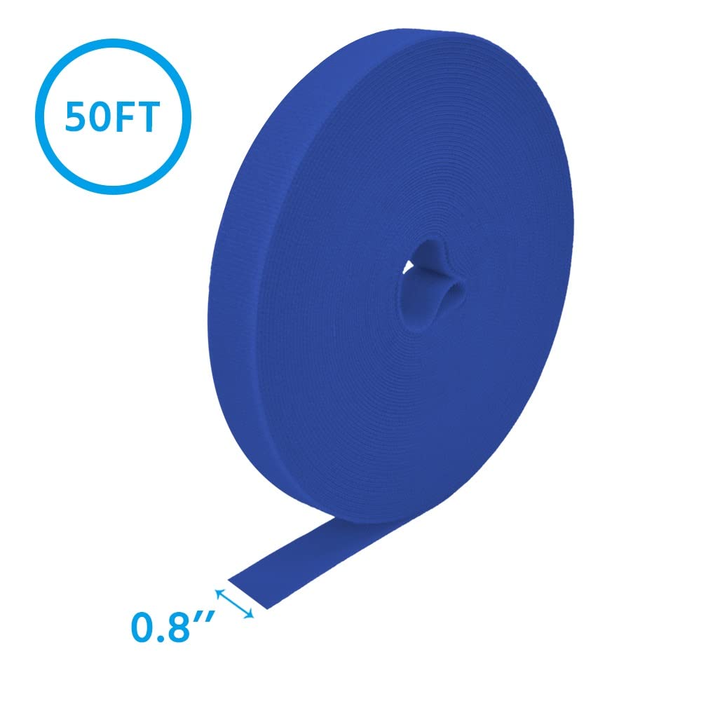 DIGITMON Hook and Loop Fastening Strap Tape Cable Tie Roll 50Ft 0.8" Wide Blue CTIE001BLUE