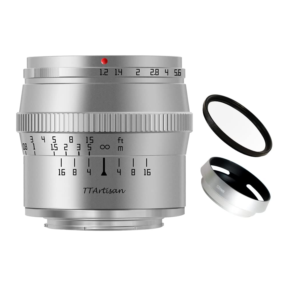 Ttartisan 50Mm F1.2 Aps C Manual Focus Large Aperture Fixed Focus Lens Silver For Canon M Mount Like M1 M2 M3 M6 M6Ii M10 M50 M100 M200