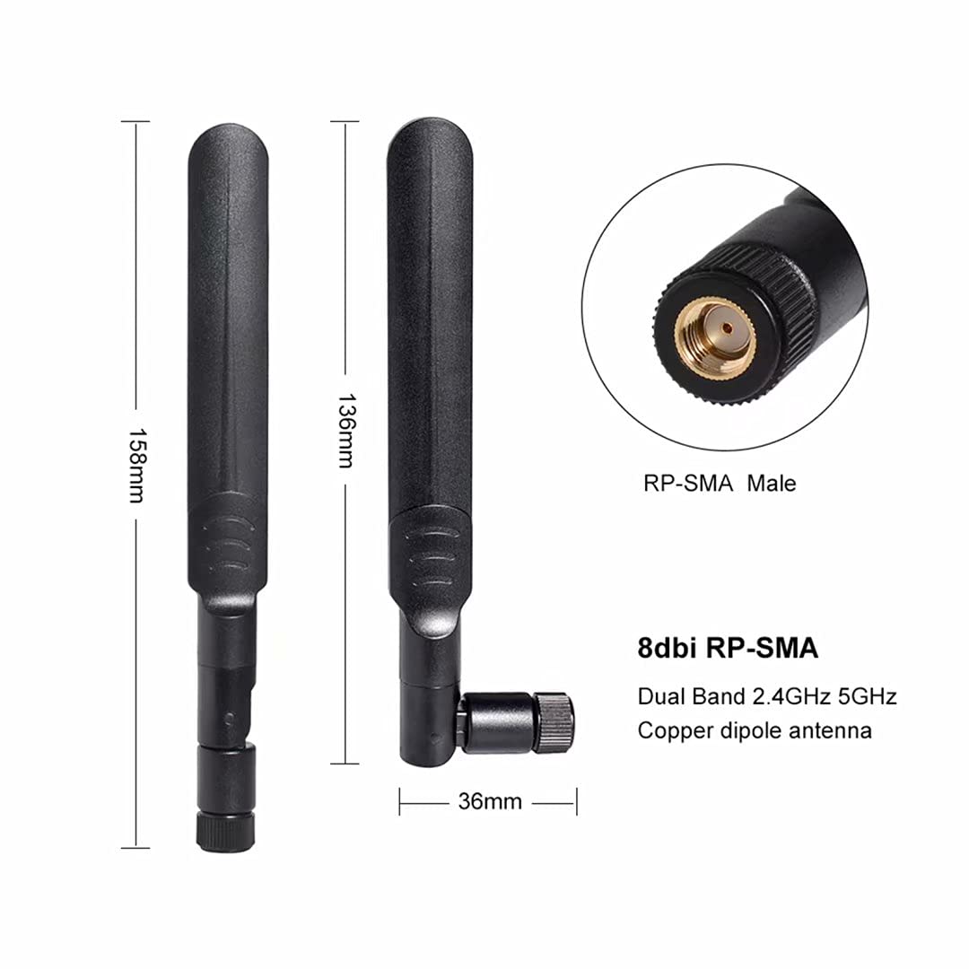 2 X 8Dbi Wifi Rp Sma Male Antenna 2.4Ghz 5.8Ghz Dual Band +2 X 15Cm U.Fl/Ipex To Rp Sma Female Pigtail Cable For Mini Pcie Card
