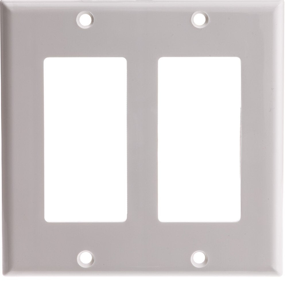 Decora Wall Plate, White, 2 Hole, 2 Gang Decora Device Wall Plate Cover, Cablewholesale