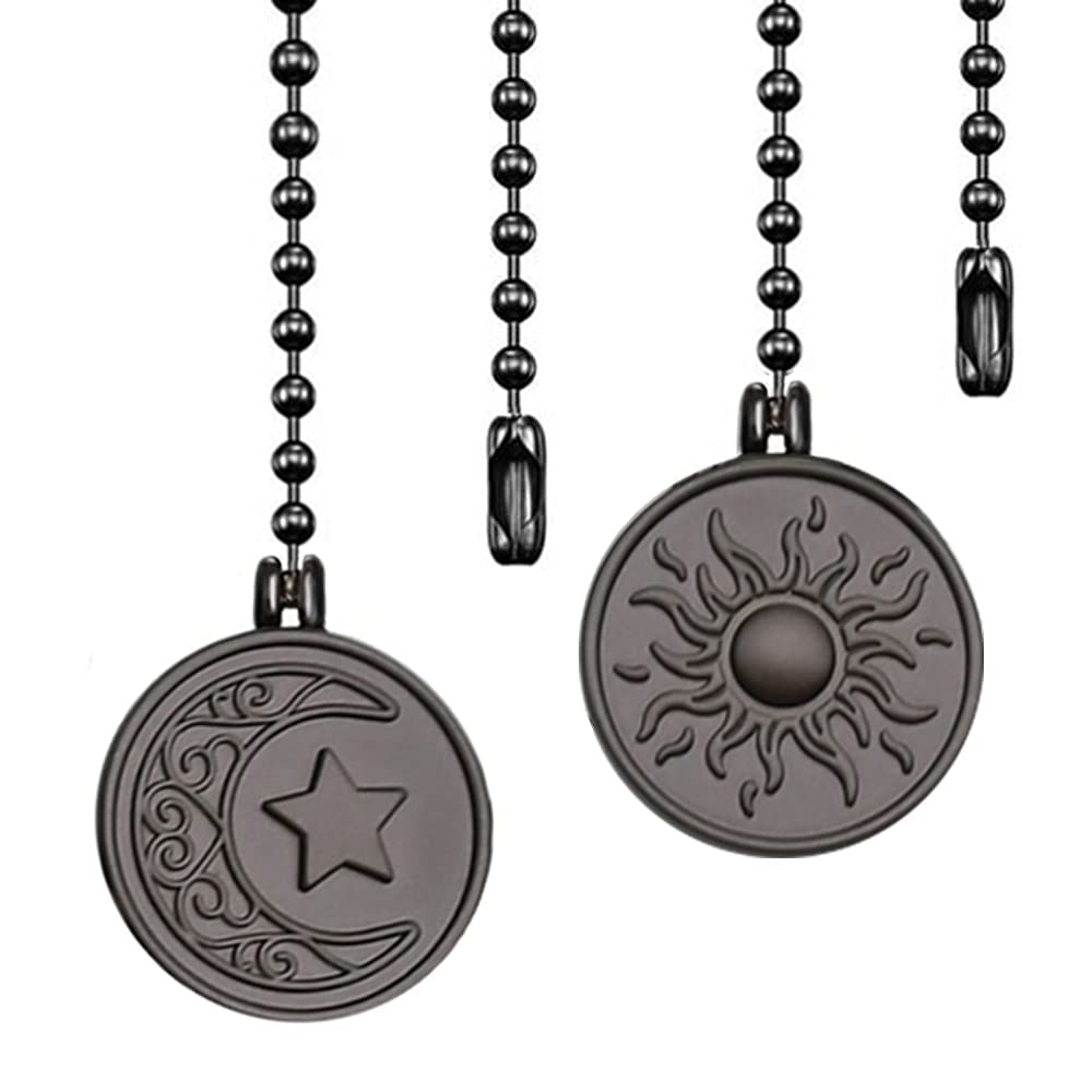 Akahttbn Ceiling Fan Pull Chain Sun Moon Pattern,2 Pcs 12 Inch Beaded Ball Pull Chain Extender Decorative With Connector, Newst