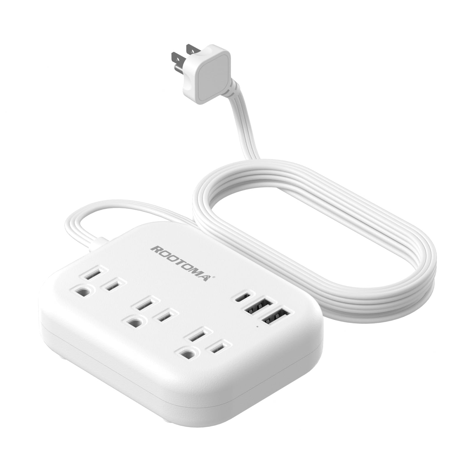 Flat Extension Cord 10 Ft Behind Furniture Ultra Slim Cord Under Carpet, Rug, Door, Long Extension Cord With 3 Usb 3 Outlets, Lo