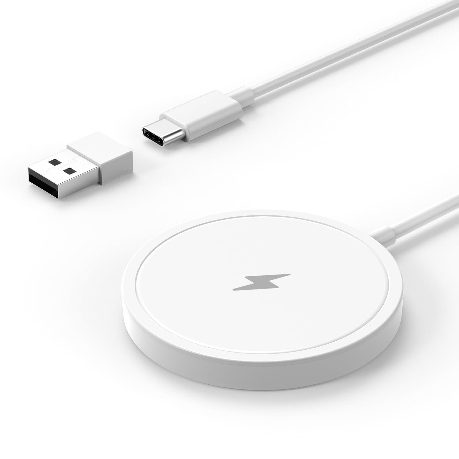 Pinruige Wireless Charger, 15W Max Fast Magnetic Wireless Charging Pad Compatible With Iphone 15/14/13/12 With Usb A Converter W