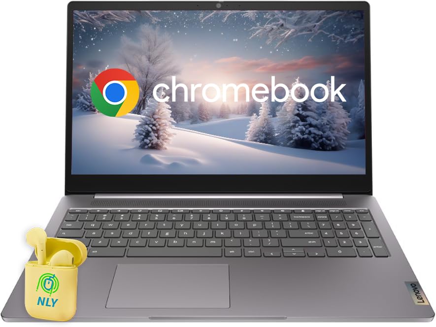 Lenovo IdeaPad Chromebook Laptop, 15.6 FHD Display, Dual-Core Intel Celeron, Numeric Keypad, Camera Privacy Shutter, NLY Earphon