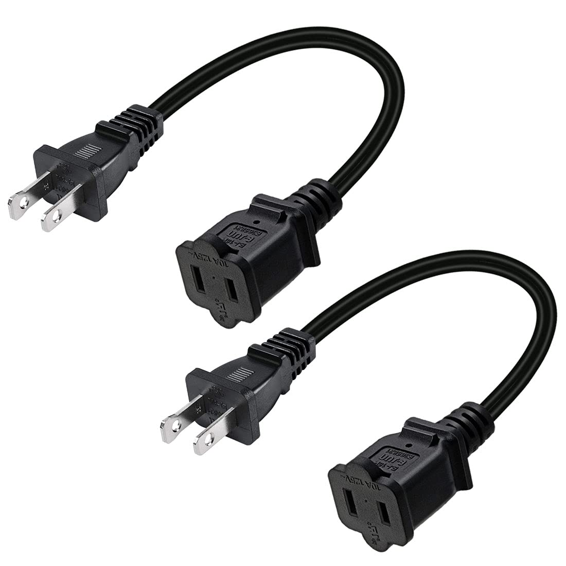 Toptekits 2 Pack Polarized Usa Outlet Saver Power Extension Cord Cable 125V 10A 2 Prong 2 Outlets For Nema 5 15P To Nema 5 15R (