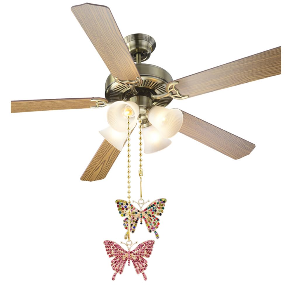 Wayilea Ceiling Fan Light Extender Chain Pulls, Lamp Extension String Chains Connectors, Decorative Crystal Rhinestone Butterfly