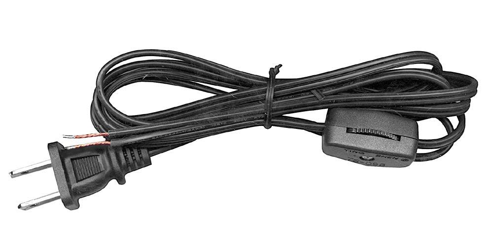 National Artcraft 6' Black Lamp Cord Set With Rotary Switch & Stripped Ends (Pkg/1)