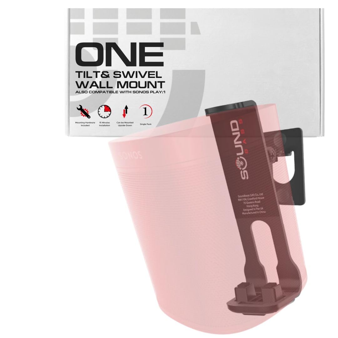 Sound Bass ONE, ONE Gen 2, ONE SL, Play:1 Wall Mount Bracket, Black, Single, Compatible with Sonos ONE, ONE Gen 2, ONE SL & Play