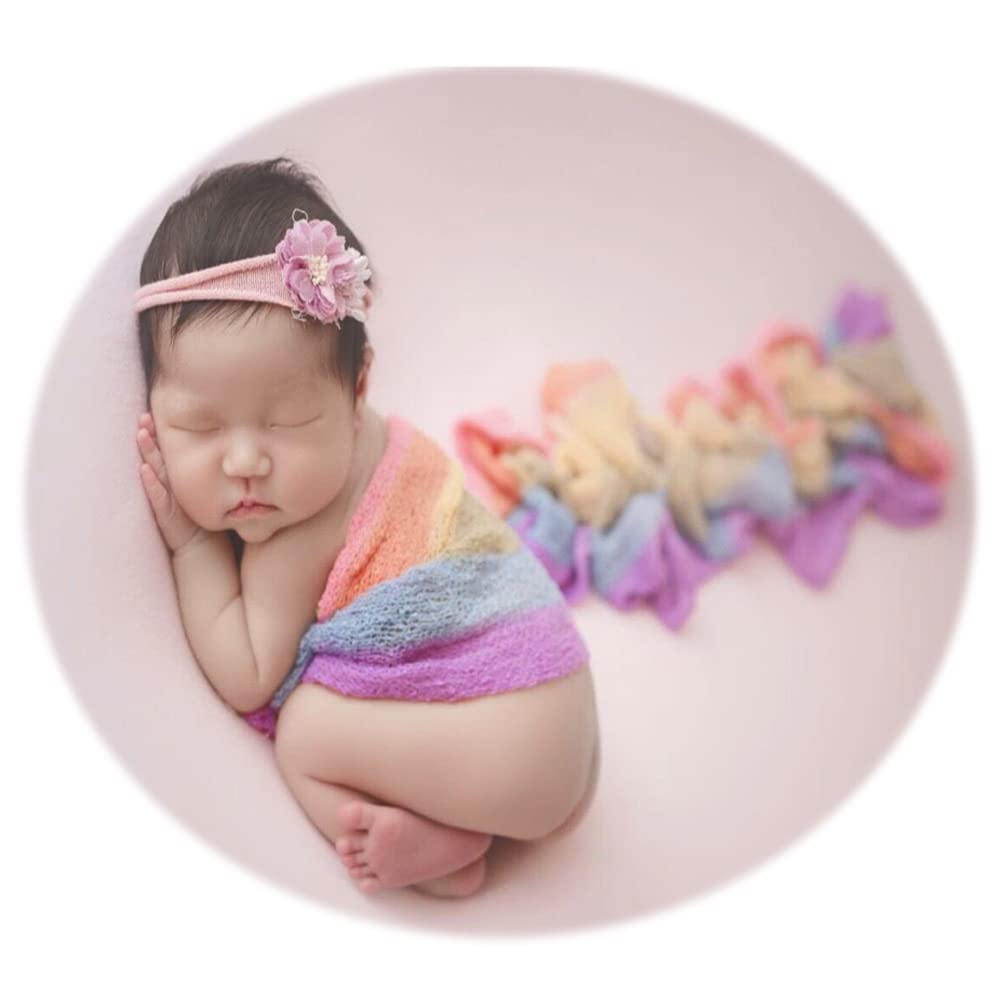Zeroest Newborn Photo Shoot Props Baby Photography Blanket Infant Photos Outfits Flexible Rainbow Wrap (Rainbowpink)
