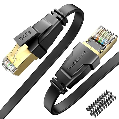 Bluerigger Cat 8 Ethernet Cable, Flat Internet Network Lan Patch Cords, Solid Cat 8 High Speed Computer Wire/Cable For Personal 