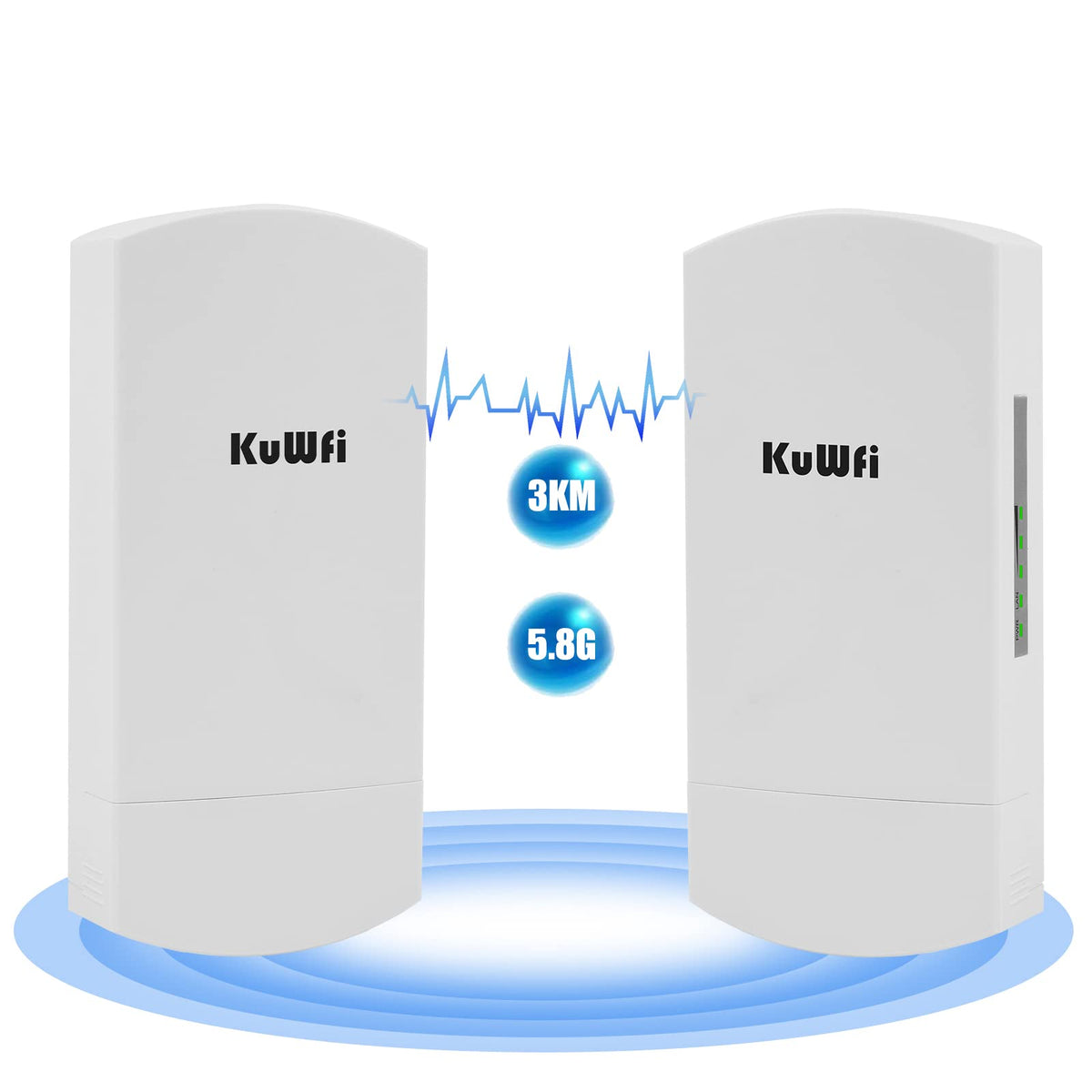 Outdoor Wireless Bridge, Kuwfi 5.8G 3Km Transmission Wifi Point To Point Wireless Ethernet Bridge Router, With 3 Rj45 Lan Ports, Pre Program, 48V Poe, 2 Packs