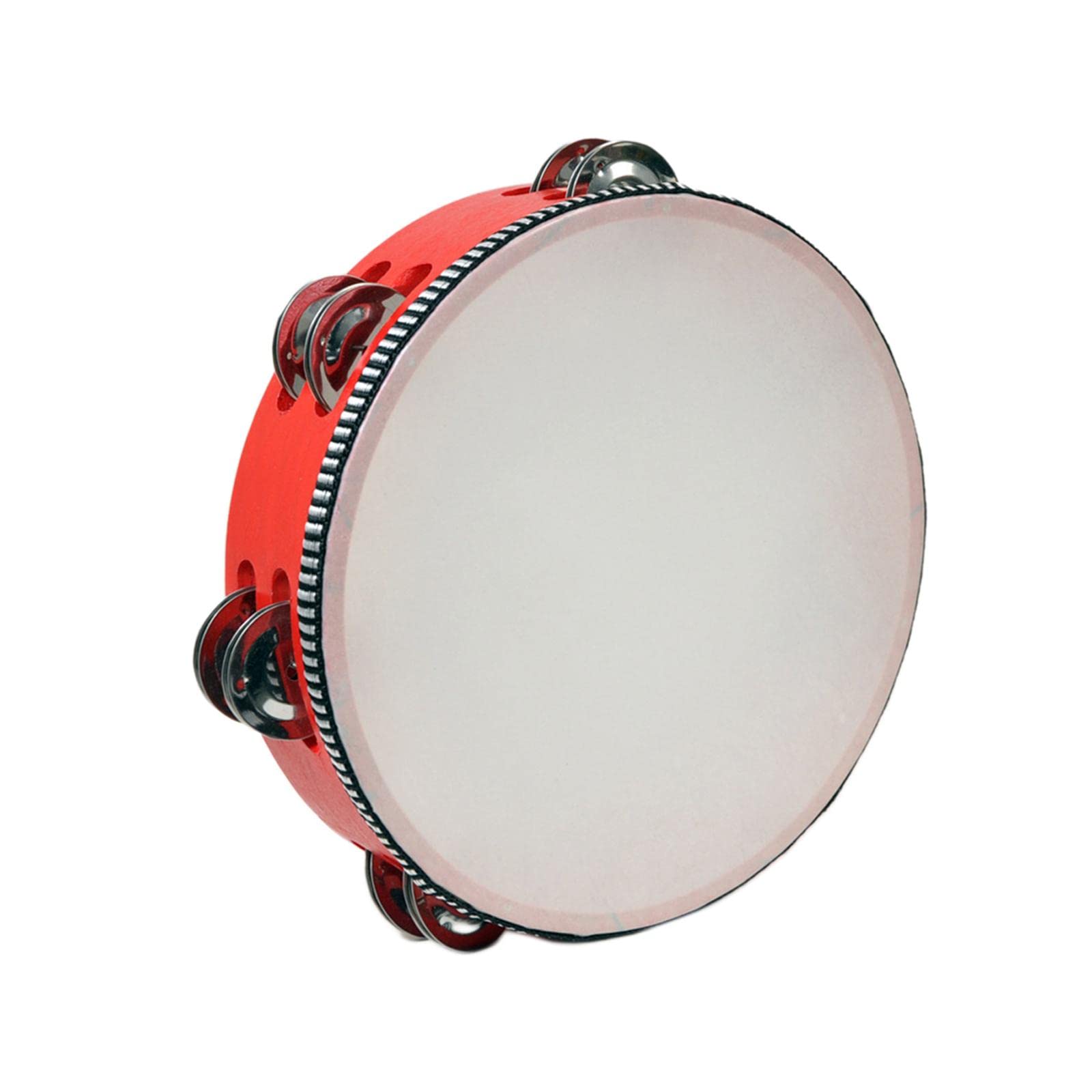 SECRET DESIRE Wooden Handheld Tambourines Metal Jingles Percussion for Church Party Adults 8inch Red