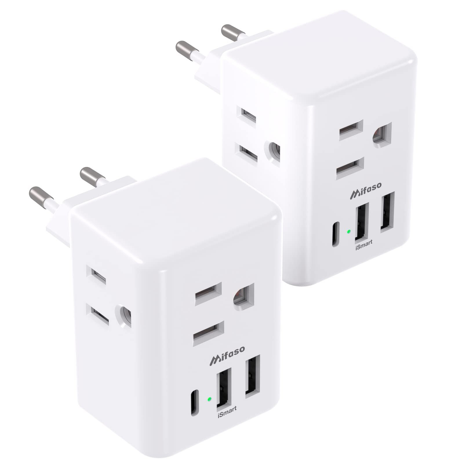 [2 Pack] European Travel Plug Adapter   International Plug Adapter With Usb Charging Ports(1 Usb C), Type C Power Adapter For Us