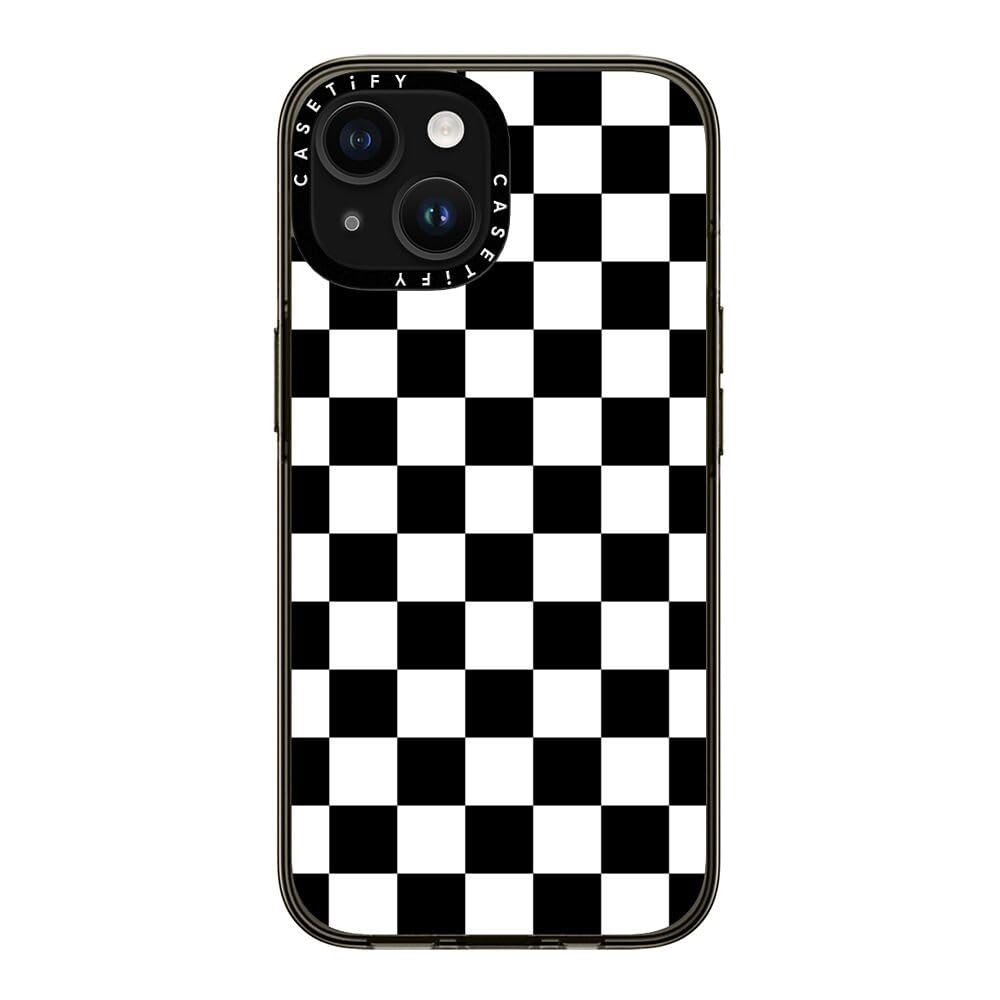 Casetify Compact Case For Iphone 15 [2X Military Grade Drop Tested / 4Ft Drop Protection]   Black White Check Checkerboard   Cle