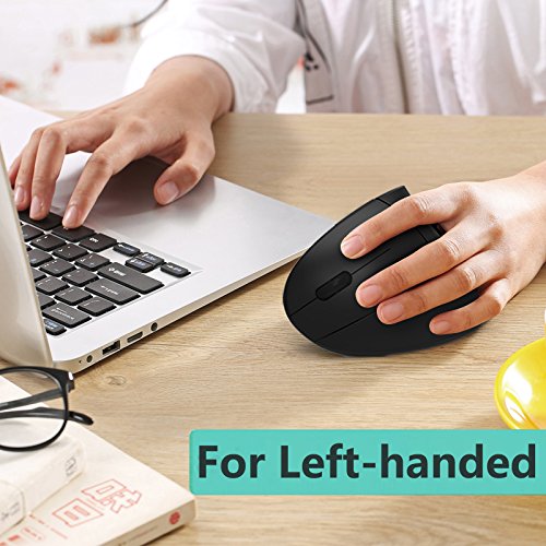 Lekvey Left Handed Mouse, Wireless 2.4G Usb Lefty Left Hand Ergonomic Vertical Mouse, Less Noise   Black