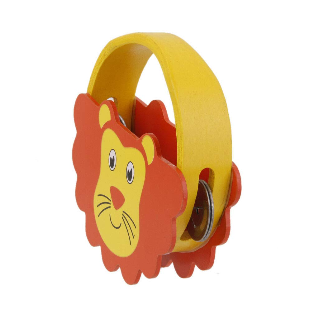 Kids Children Wooden Cartoon Lion Shape Shaking Handbell Tambourine Gifts