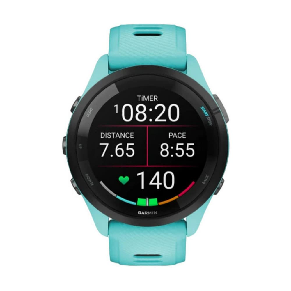 Garmin Forerunner 265 Gps Running Smartwatch (Aqua) With Silicone Straps (Aqua/Black) Bundle With Portable Charger Stand And Usb