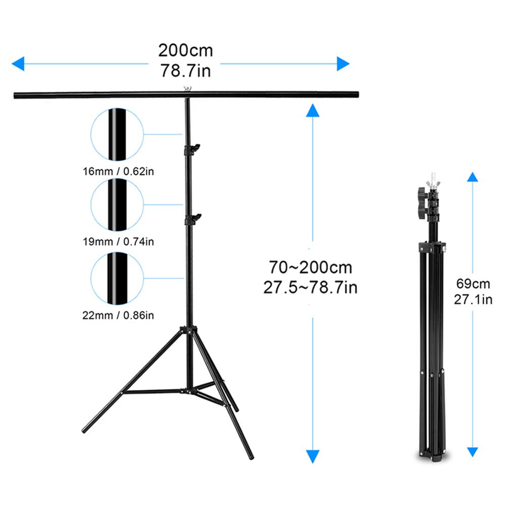 Meking T Shape Backdrop Stand 6.56Ft X 6.56Ft / 2M X2M Background Support System With Carrying Bag & Clips Kit For Muslin Vinyl