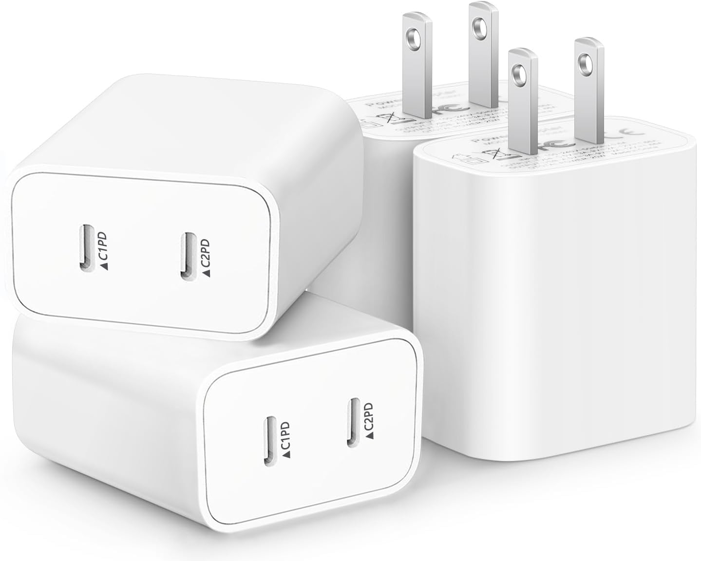 Usb C Charger Block,4 Pack Dual Port Usb C Fast Charging Block, Usb C 2In1 Dual Ports Plug Wall Charger,Type C Wall Charger Plug
