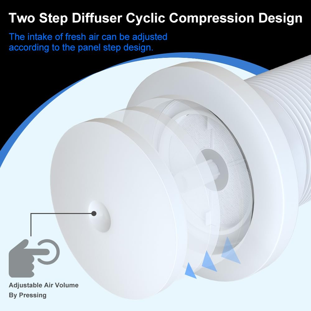 Weiworld Passive Air Vent 4Inch For Fresh Air Environment Energy Efficient Fresh Air Intake Come With Aluminium Telescopic Duct,