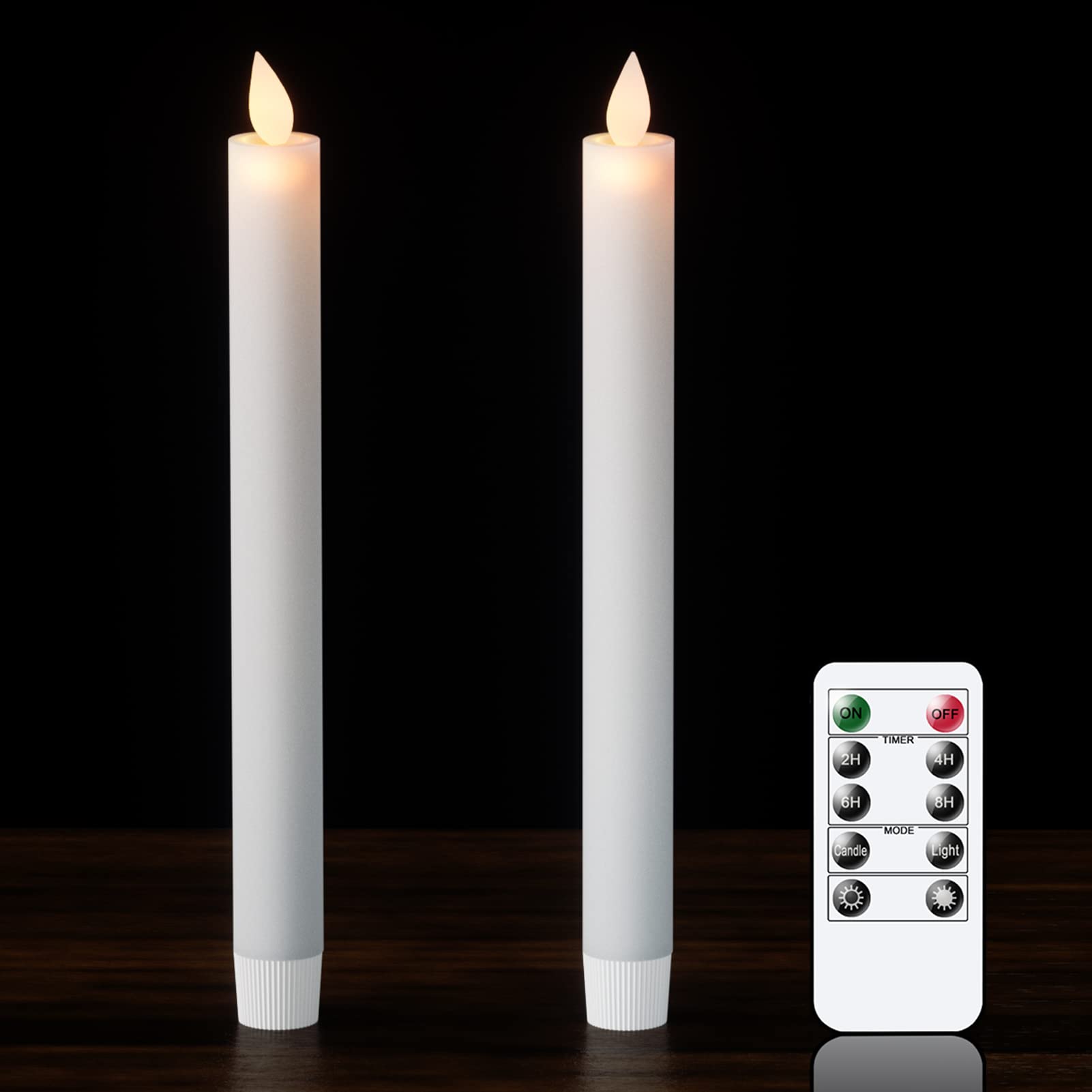 DRomance LED Flameless Taper Candles with 10-Key Remote and Timer Battery Operated White Real Wax Flickering Dinner Wedding Chri