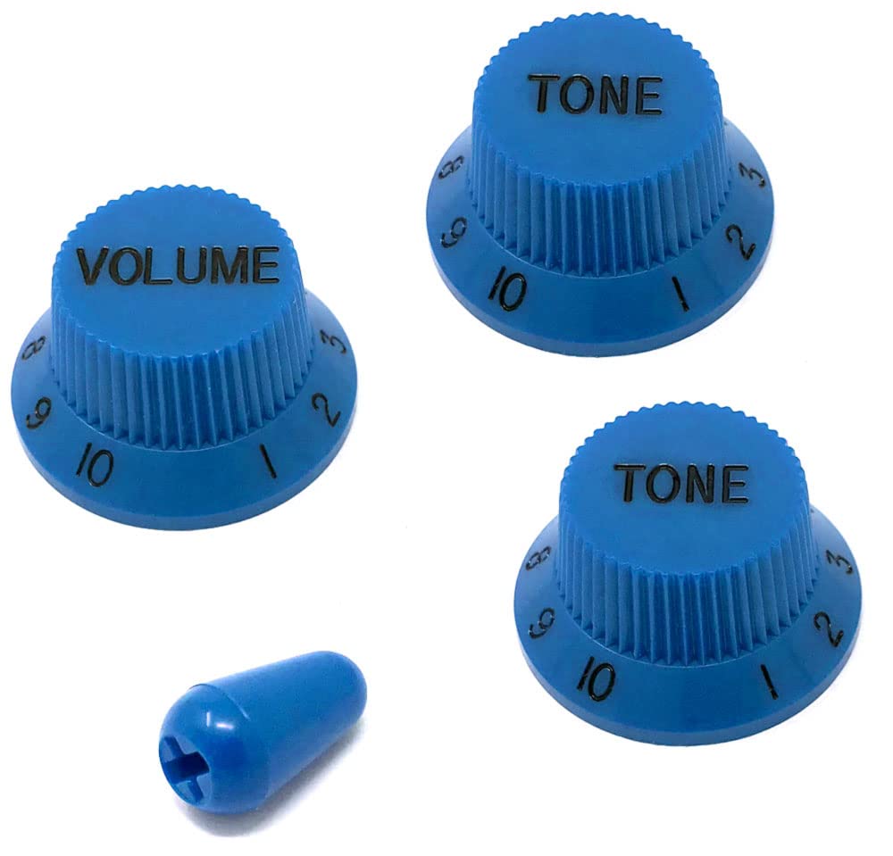 Vintage Forge Blue Guitar Control Knobs (1 Volume, 2 Tone, 1 Switch Tip) For Fender Strat Style Electric Guitars Fits Usa (Imper