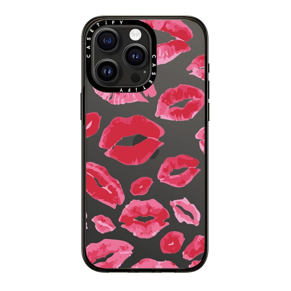 Casetify Compact Case For Iphone 15 Pro Max [2X Military Grade Drop Tested / 4Ft Drop Protection]   Lipstick Kisses   Clear Blac